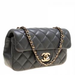 Pre Owned Chanel Grey Quilted Leather Mini Flap Shoulder Bag 