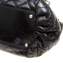 Pre Owned Chanel Black Quilted Glazed Leather Portobello Top Handle Bag