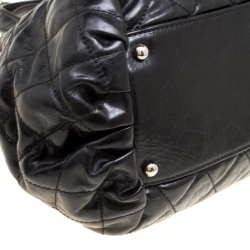 Pre Owned Chanel Black Quilted Glazed Leather Portobello Top Handle Bag