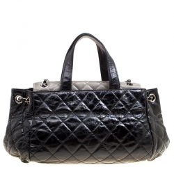 Pre Owned Chanel Black Quilted Glazed Leather Portobello Top Handle Bag