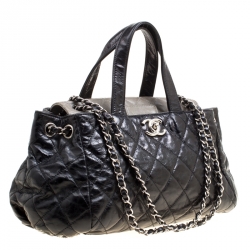 Pre Owned Chanel Black Quilted Glazed Leather Portobello Top Handle Bag