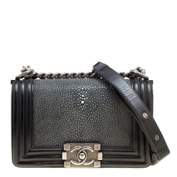 Chanel Grey/Black Stingray and Leather Small Boy Flap Bag Chanel