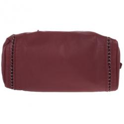 Pre Owned Chanel Maroon Leather Chain Trim Luxe Ligne Bowler Boston Duffle Bag