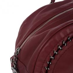 Pre Owned Chanel Maroon Leather Chain Trim Luxe Ligne Bowler Boston Duffle Bag