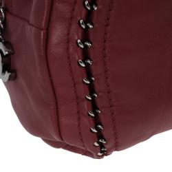 Pre Owned Chanel Maroon Leather Chain Trim Luxe Ligne Bowler Boston Duffle Bag