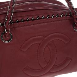 Pre Owned Chanel Maroon Leather Chain Trim Luxe Ligne Bowler Boston Duffle Bag
