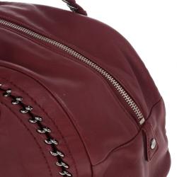 Pre Owned Chanel Maroon Leather Chain Trim Luxe Ligne Bowler Boston Duffle Bag