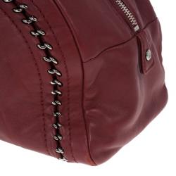Pre Owned Chanel Maroon Leather Chain Trim Luxe Ligne Bowler Boston Duffle Bag