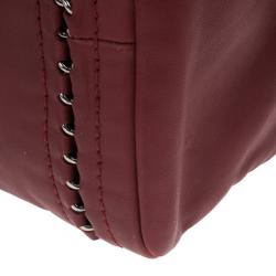Pre Owned Chanel Maroon Leather Chain Trim Luxe Ligne Bowler Boston Duffle Bag