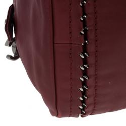 Pre Owned Chanel Maroon Leather Chain Trim Luxe Ligne Bowler Boston Duffle Bag