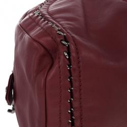 Pre Owned Chanel Maroon Leather Chain Trim Luxe Ligne Bowler Boston Duffle Bag