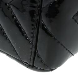 Pre Owned Chanel Black Patent Leather Quilted Jumbo Chevron Flap Bag