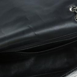 Pre Owned Chanel Black Patent Leather Quilted Jumbo Chevron Flap Bag