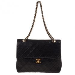 Pre Owned Chanel Black Lambskin Vintage Classic Flap Bag