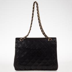 Pre Owned Chanel Black Lambskin Vintage Classic Flap Bag