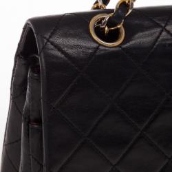 Pre Owned Chanel Black Lambskin Vintage Classic Flap Bag