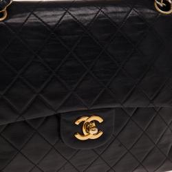 Pre Owned Chanel Black Lambskin Vintage Classic Flap Bag