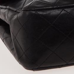 Pre Owned Chanel Black Lambskin Vintage Classic Flap Bag