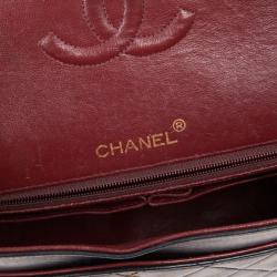 Pre Owned Chanel Black Lambskin Vintage Classic Flap Bag