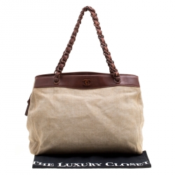 Pre Owned Chanel Beige/Brown Canvas and Leather Vintage CC Tote