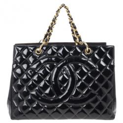 Chanel Shopping Tote Quilted Gst Grand 871826 Black Patent Leather