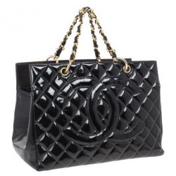 Pre Owned Chanel Black Vintage Patent GST Grand Shopping Tote Bag