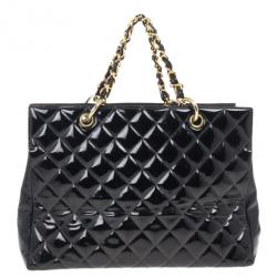 Pre Owned Chanel Black Vintage Patent GST Grand Shopping Tote Bag