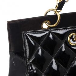 Pre Owned Chanel Black Vintage Patent GST Grand Shopping Tote Bag