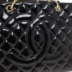 Pre Owned Chanel Black Vintage Patent GST Grand Shopping Tote Bag