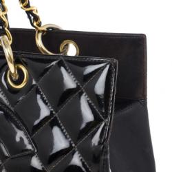 Pre Owned Chanel Black Vintage Patent GST Grand Shopping Tote Bag