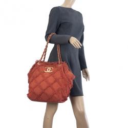 Pre Owned Chanel Orange Tweed Shoulder Tote