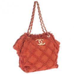 Pre Owned Chanel Orange Tweed Shoulder Tote
