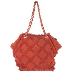 Pre Owned Chanel Orange Tweed Shoulder Tote