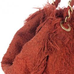 Pre Owned Chanel Orange Tweed Shoulder Tote