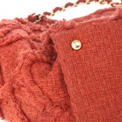 Pre Owned Chanel Orange Tweed Shoulder Tote