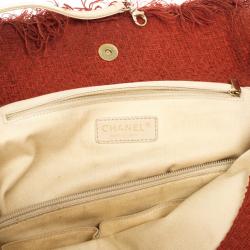 Pre Owned Chanel Orange Tweed Shoulder Tote