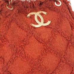 Pre Owned Chanel Orange Tweed Shoulder Tote