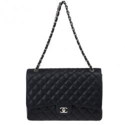 Pre Owned Chanel Black Caviar Maxi Classic Flap Bag