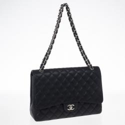Pre Owned Chanel Black Caviar Maxi Classic Flap Bag