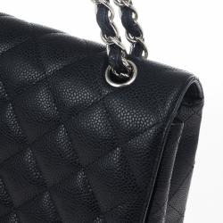 Pre Owned Chanel Black Caviar Maxi Classic Flap Bag