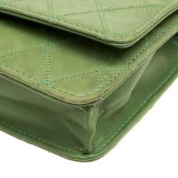 Chanel Green Quilted Leather Wallet On Chain