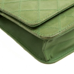 Chanel Green Quilted Leather Wallet On Chain
