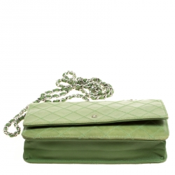 Chanel Green Quilted Leather Wallet On Chain