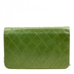 Chanel Green Quilted Leather Wallet On Chain