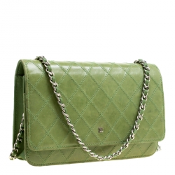 Chanel Green Quilted Leather Wallet On Chain