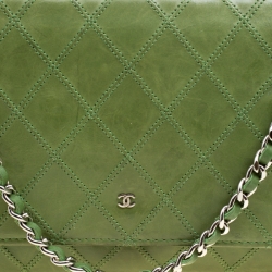 Chanel Green Quilted Leather Wallet On Chain