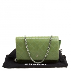 Chanel Green Quilted Leather Wallet On Chain
