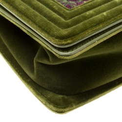 مملوكة مسبقًا Chanel Olive Green Quilted Tweed and Velvet Medium Boy Flap Bag