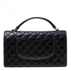 Pre Owned Chanel Black Leather Top Handle Flap Bag