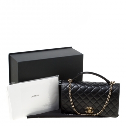 Pre Owned Chanel Black Leather Top Handle Flap Bag